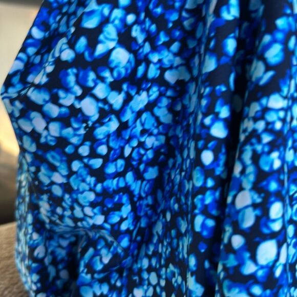 Land's End high Modest neck Tankini Top Soft cup Navy Turquoise Mosaic Dot Var - Picture 4 of 5